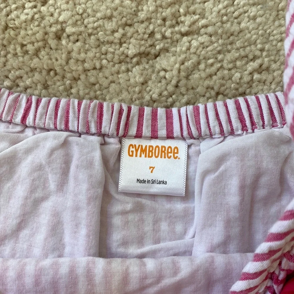 Gymboree | pink white seersucker romper | 7